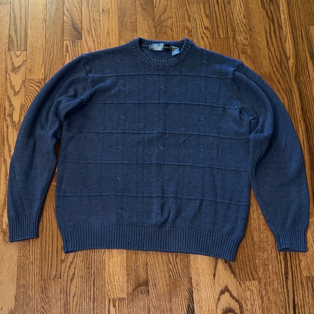 Oscar De La Renta Crewneck Cable Knit Washable Sweater Steel Blue Gray XL